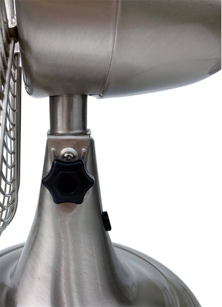 12" Retro Metal Table Fan – 3-Speed Tilt Oscillating Air Circulator Brush Nickel