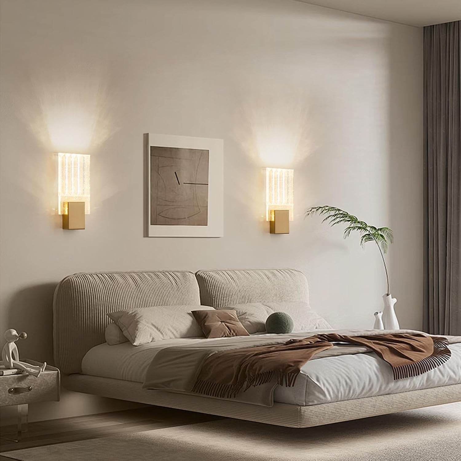 Gold Crystal LED Wall Lights 2-Pack | Modern 3-Color Sconces for Hallway