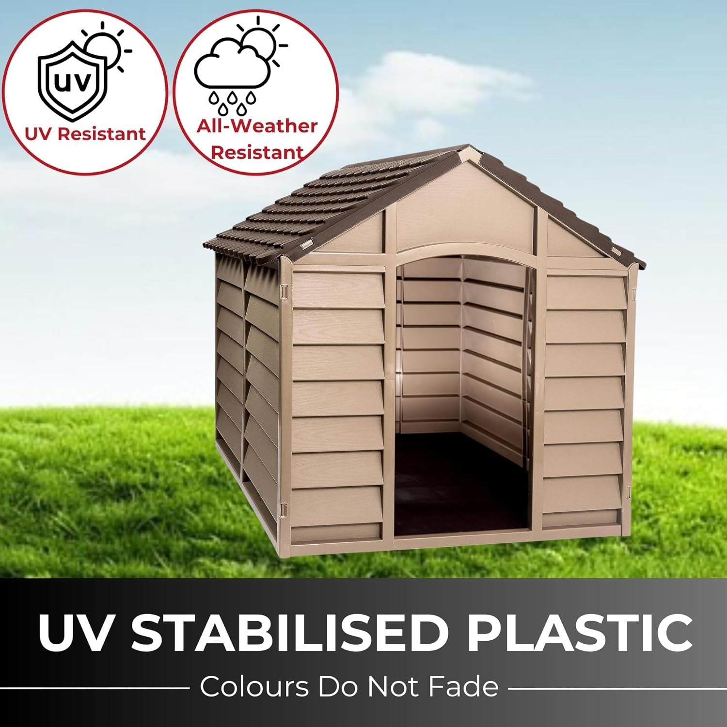 Large Weatherproof Plastic Dog Kennel 86x84x82cm Outdoor & Indoor Shelter