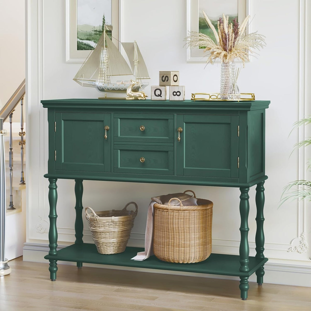 Console Table with Drawers & Storage Cabinet, Retro Hallway Entryway Shelf