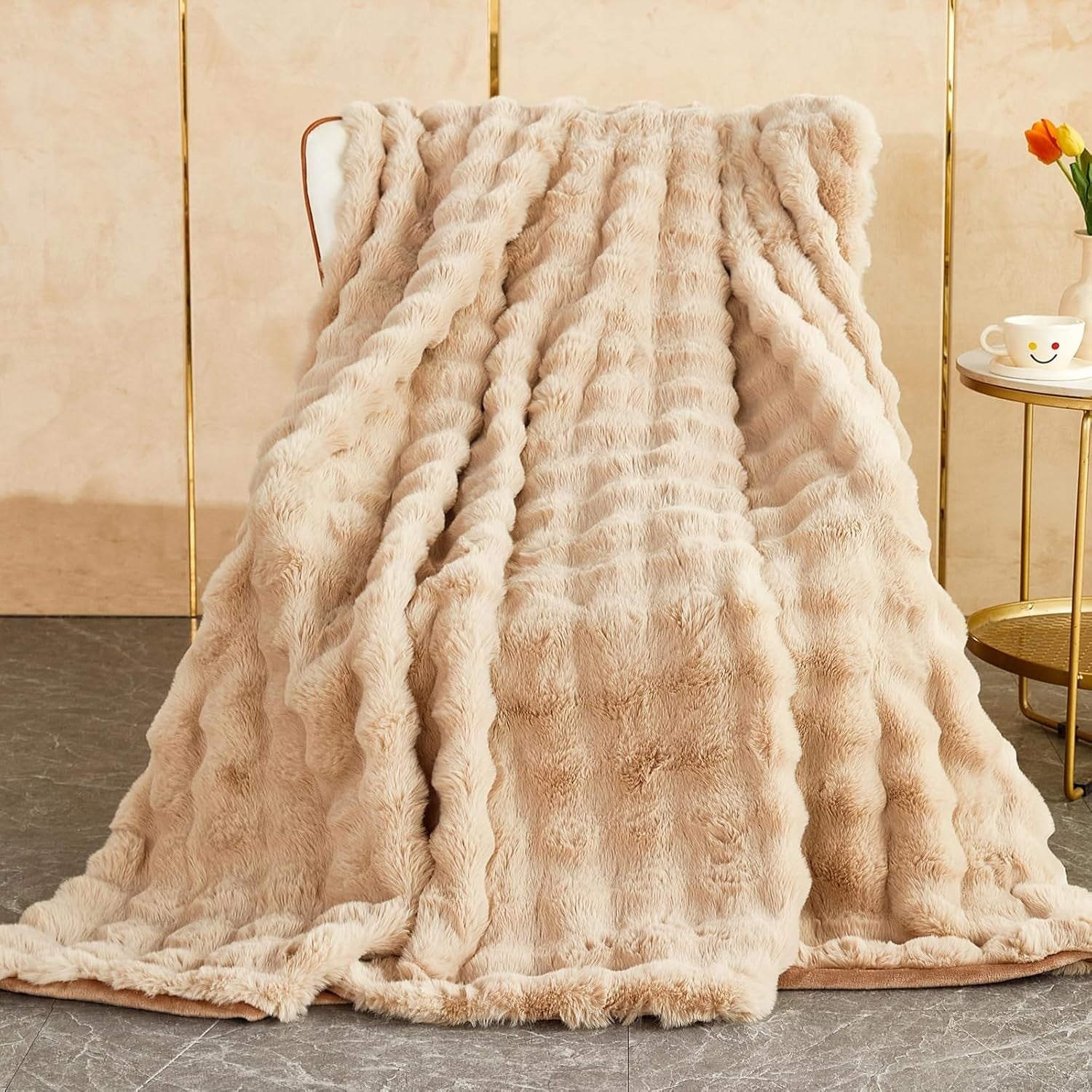 Luxury Thick Plush Fleece Throw Blanket Soft Warm Sofa Bed Khaki 100x160cm