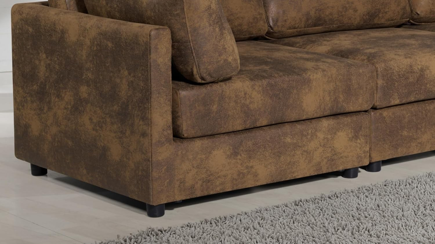 Large Brown Faux Leather Modular 5-Seater Corner Sofa with Adjustable Sections