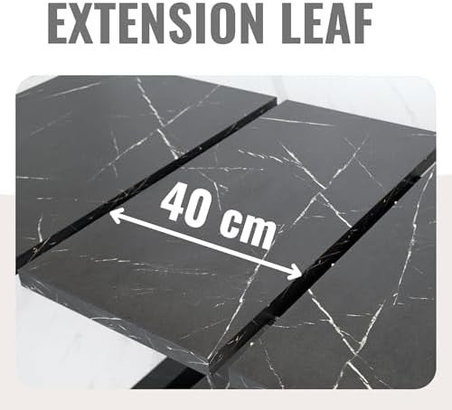 Extendable Black Royal Marble Dining Table 140-180cm Modern Foldable Kitchen