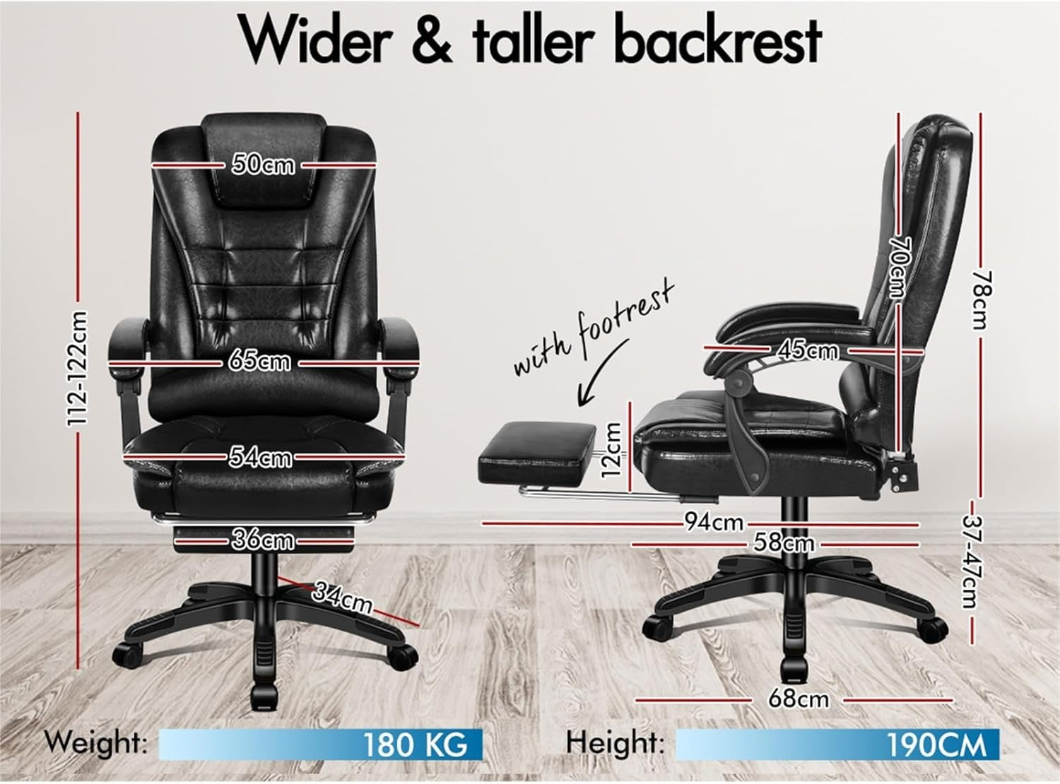 Glossy Black Massage Office Chair Heated 8-Point Recliner Footrest Ergonomic