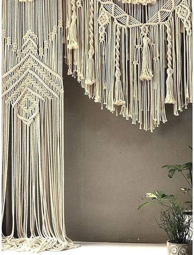 Handmade Macrame Curtain 75x85" Boho Wedding Wall Hanging Decor