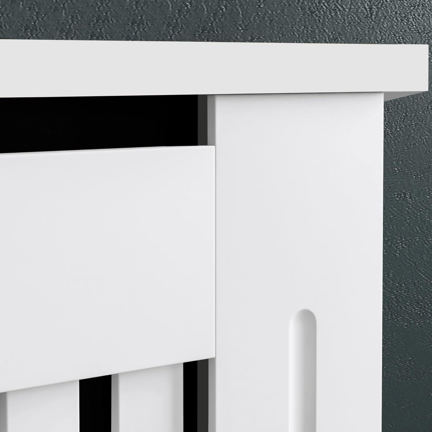 Large White Radiator Cover Cabinet | MDF Wood Slatted Heating Shelf