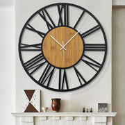 80cm Extra Large Wall Clock Silent Black Roman Wood Modern Farmhouse Decor