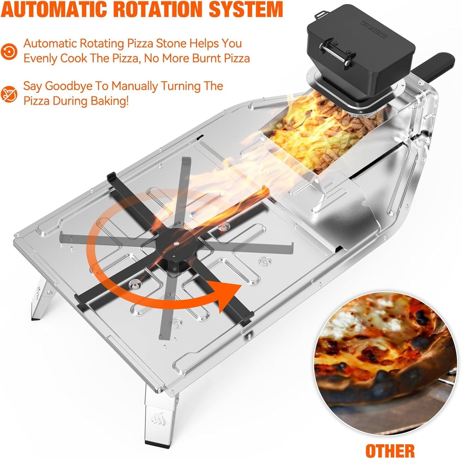Outdoor Pellet Pizza Oven 500°C Auto Rotating Stone | Stainless Steel BBQ Cooker