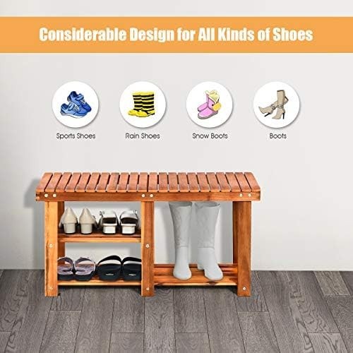 Large 3-Tier Acacia Wood Shoe Rack Bench Wide Storage Seat for Hallway Home