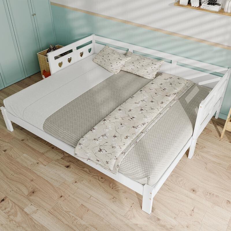 White Wooden Daybed with Trundle Guest Bed Sofa Frame Kids Teen Bedroom 3FT