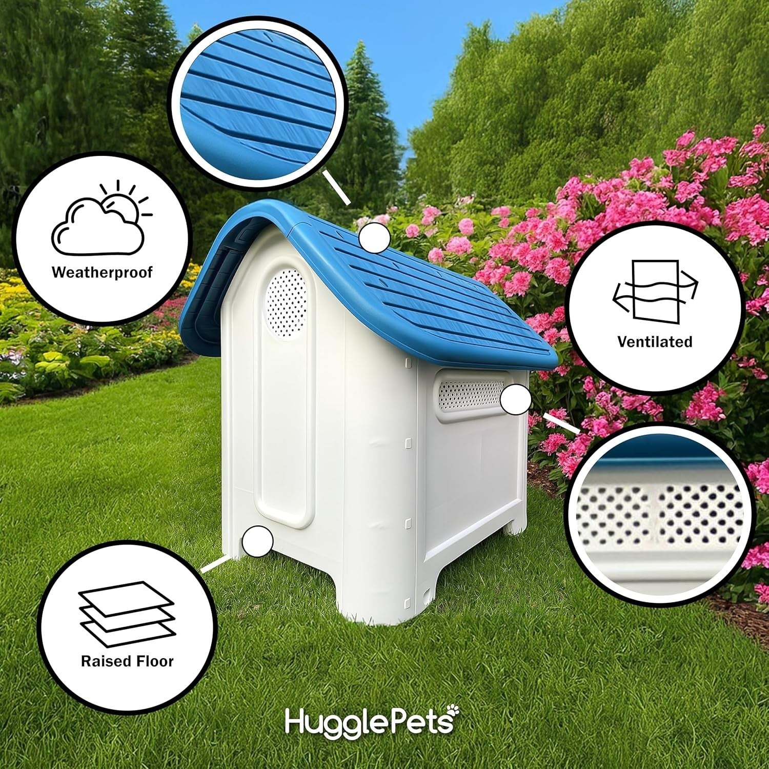 Outdoor Indoor Plastic Dog Kennel Raised Ventilated Weatherproof Shelter
