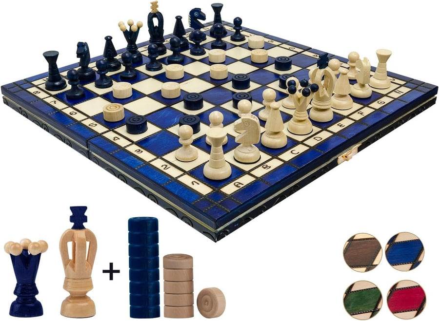 Luxury 2-in-1 Wooden Chess & Checkers Set | 35cm Folding Board | Handmade Gift
