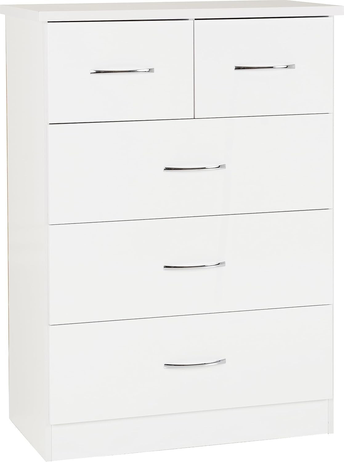 White Gloss 3+2 Chest of Drawers with Metal Handles for Bedroom Storage