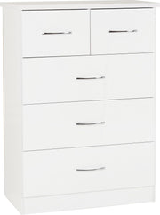 White Gloss 3+2 Chest of Drawers with Metal Handles for Bedroom Storage