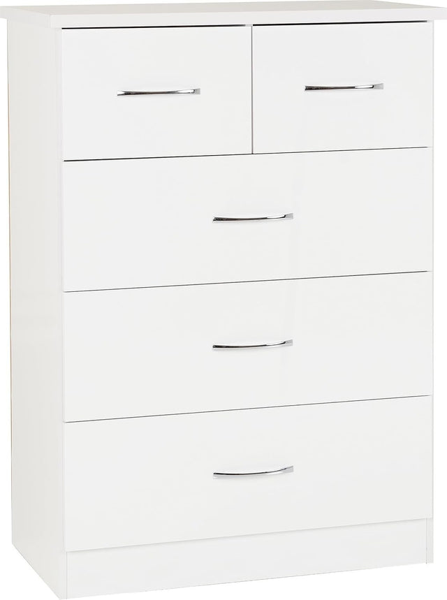 White Gloss 3+2 Chest of Drawers with Metal Handles for Bedroom Storage