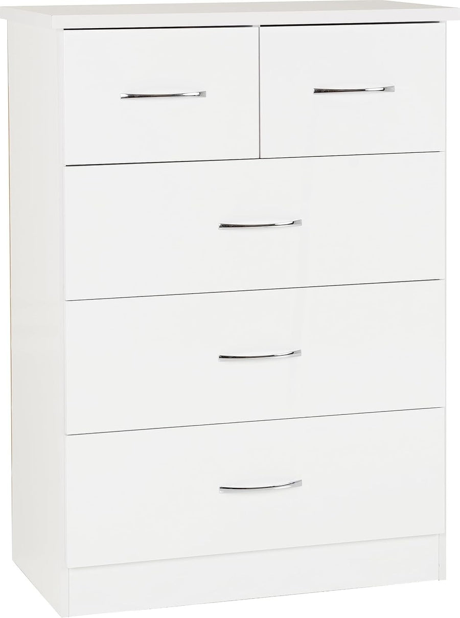 White Gloss 3+2 Chest of Drawers with Metal Handles for Bedroom Storage