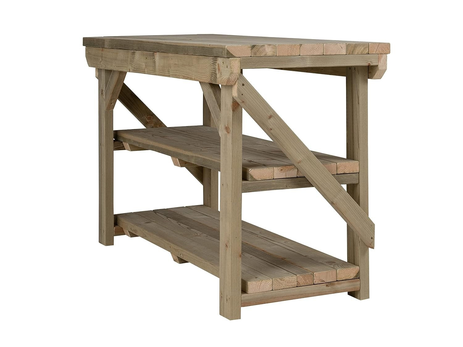 5ft Heavy Duty Pressure Treated Wooden Workbench Double Shelf Indoor Outdoor