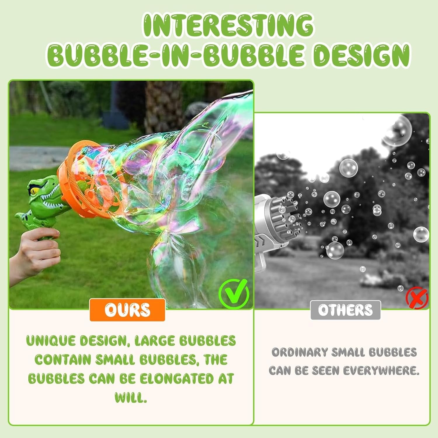 Dinosaur Bubble Gun Giant Bubble Maker Toy with Solution Green