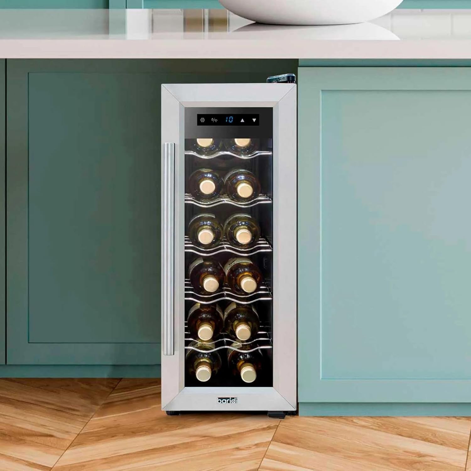 12 Bottle Wine Cooler Slim Fridge Touch Control LED Glass Door Freestanding