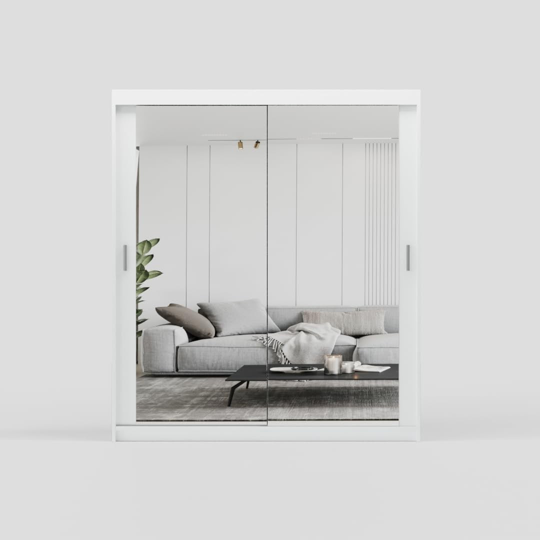 200cm Sliding Mirror Wardrobe with Drawers Modern Bedroom Storage