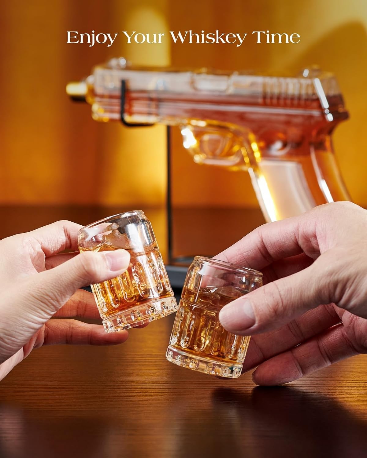 Gun Whiskey Decanter Set 450ml with 2 Glasses Gift For Men Bar Display