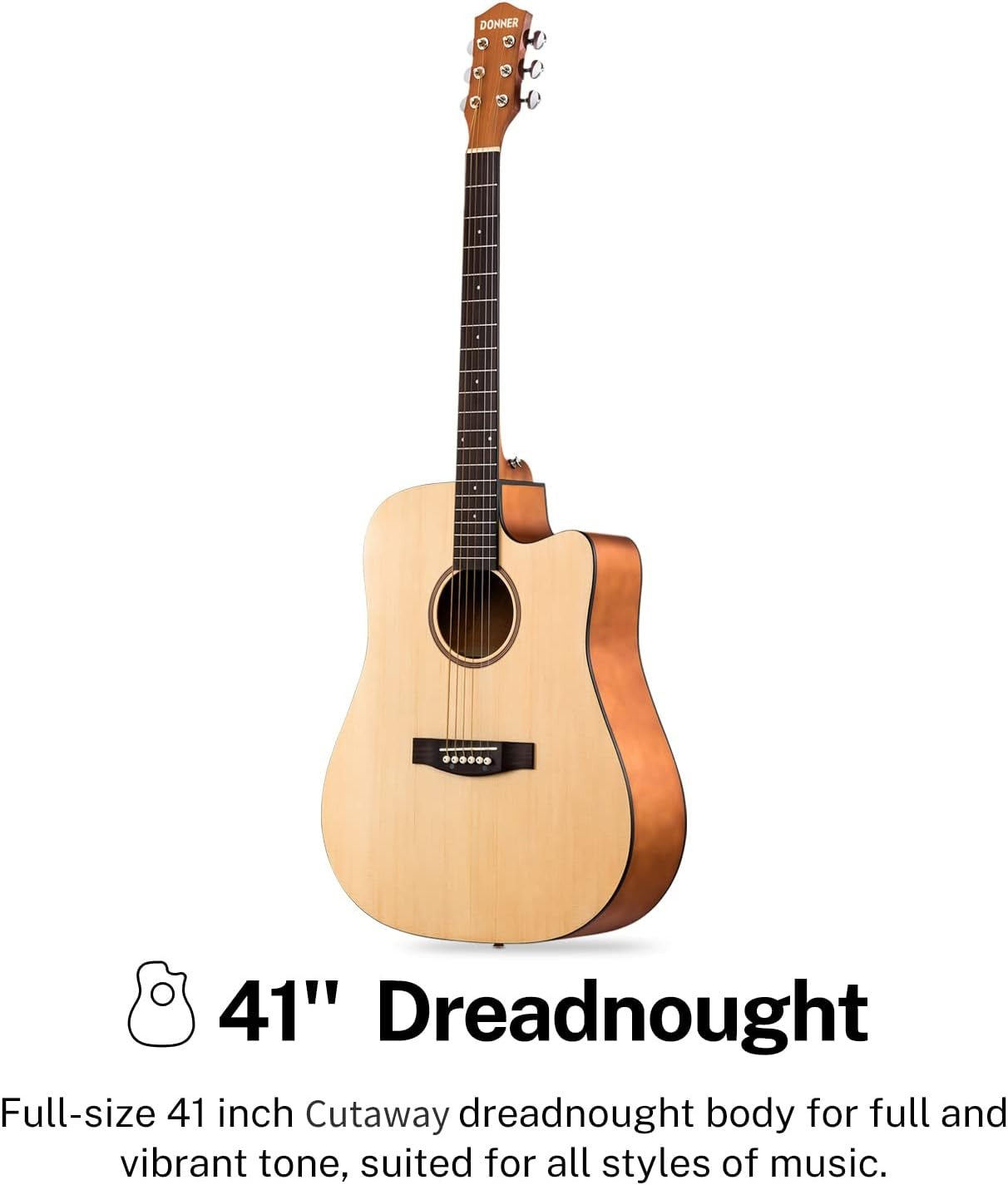 41in 4/4 Full Size Acoustic Guitar Starter Kit Cutaway w/ Bag