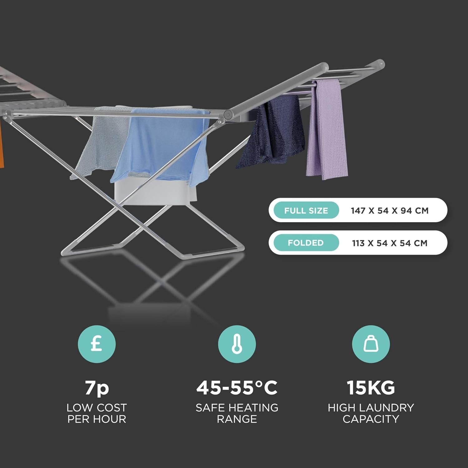 Electric Heated Clothes Airer 20 Heated Bars Folding Indoor Drying Rack 15kg