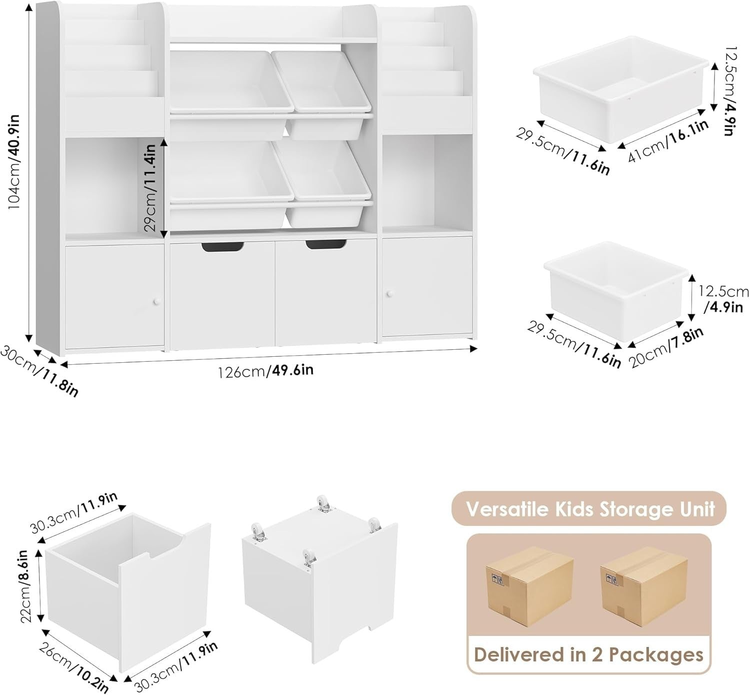 Kids Toy Storage Cabinet Bookshelf with Drawers Doors Bins 6-in-1 Unit White