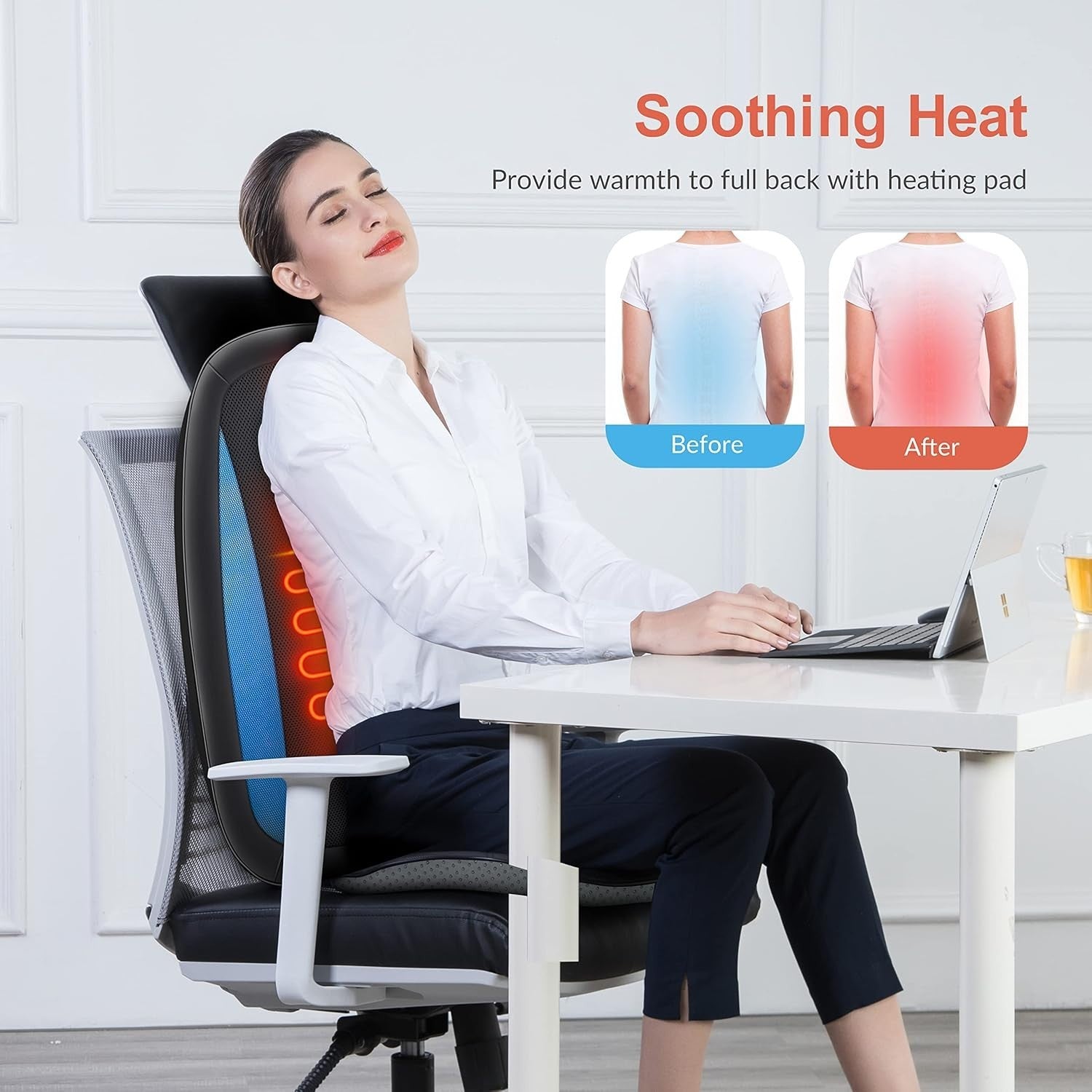 Shiatsu Back Massager Heat Deep Tissue Kneading Full Back Massage Chair Pad