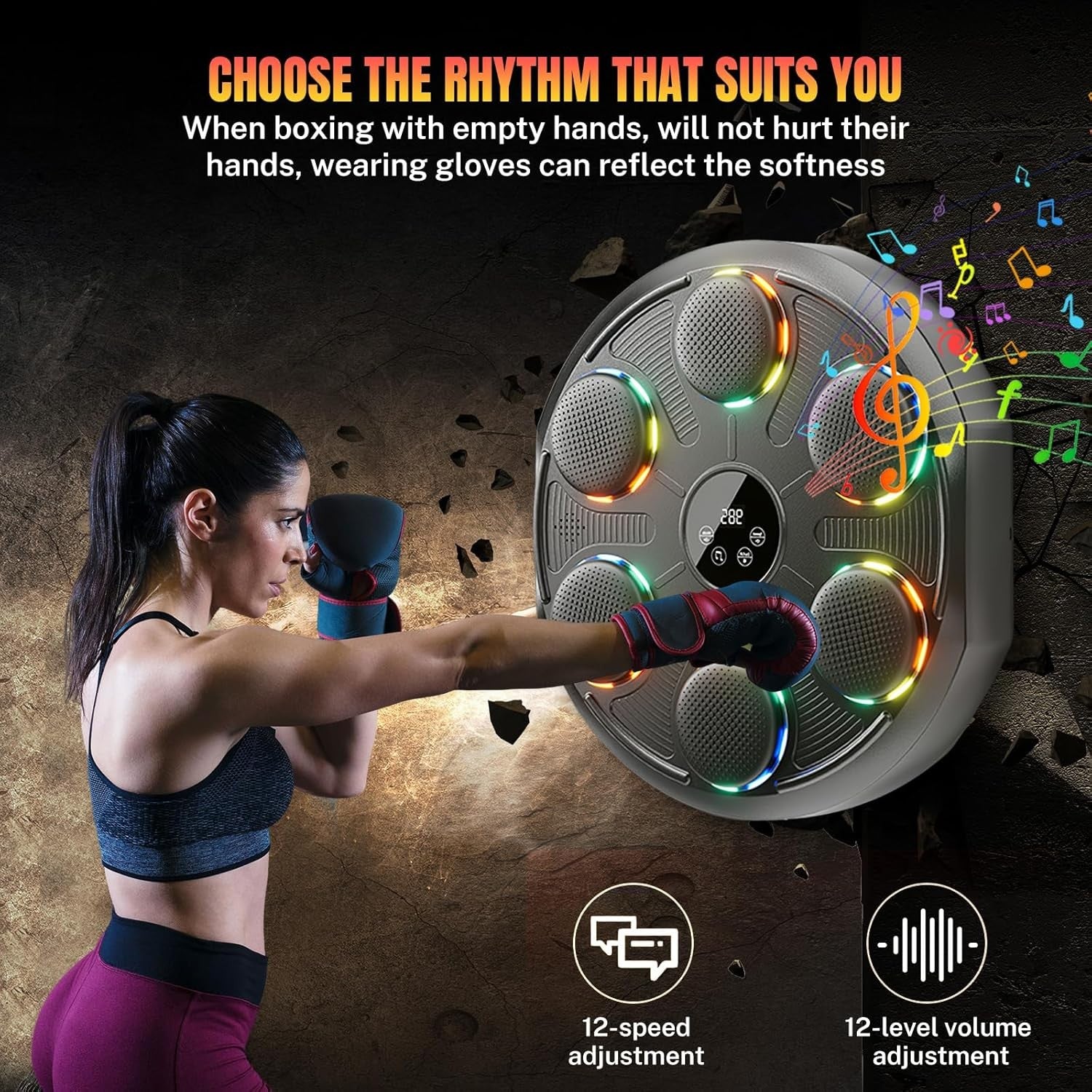 Music Boxing Machine Bluetooth LED Wall Mount Punch Trainer Home Gym Fitness