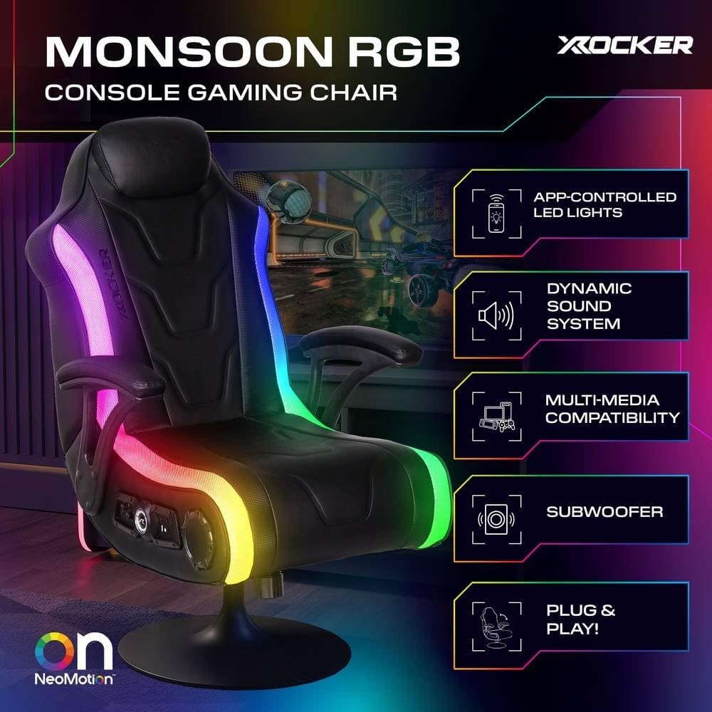 RGB Gaming Chair Pedestal Stereo Bluetooth LED Lights Faux Leather