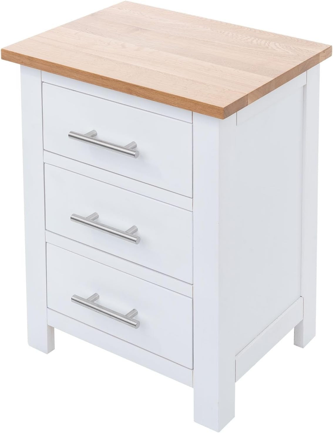 White Oak Bedside Table with 3 Drawers, Modern Solid Wood Nightstand 56x42x32cm