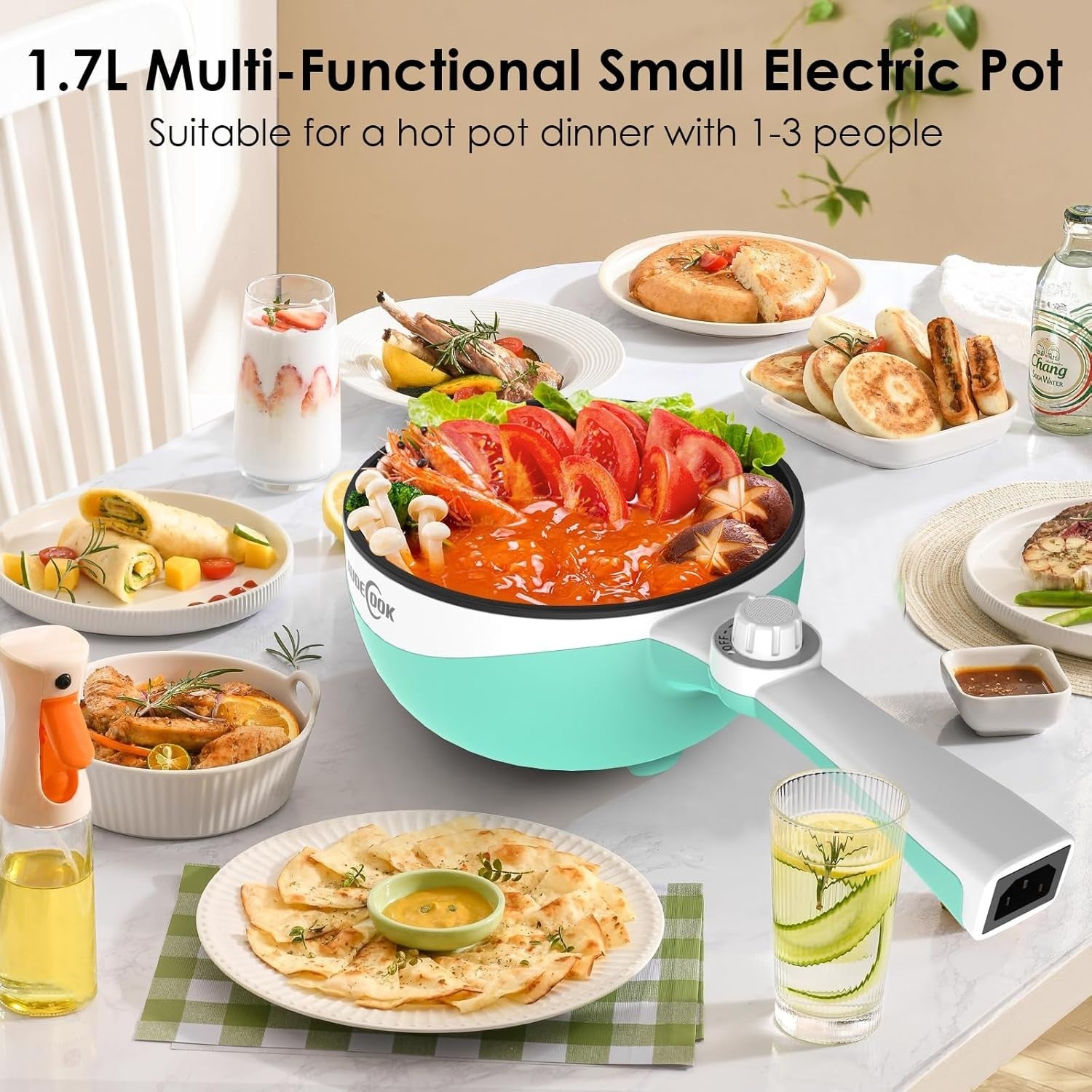 Mini Electric Hot Pot Cooker 1.7L Nonstick Rapid Ramen Skillet Pan