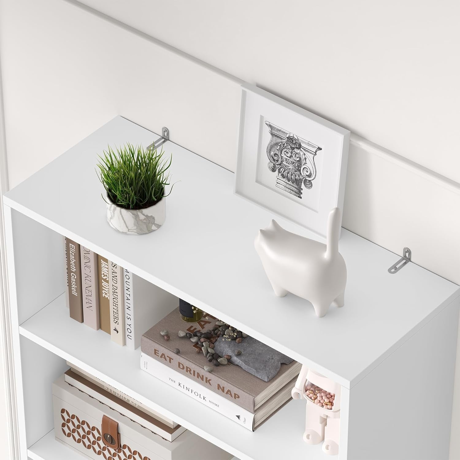 Tall White 7-Tier Bookcase with Doors Modern Storage Cabinet Adjustable Shelves