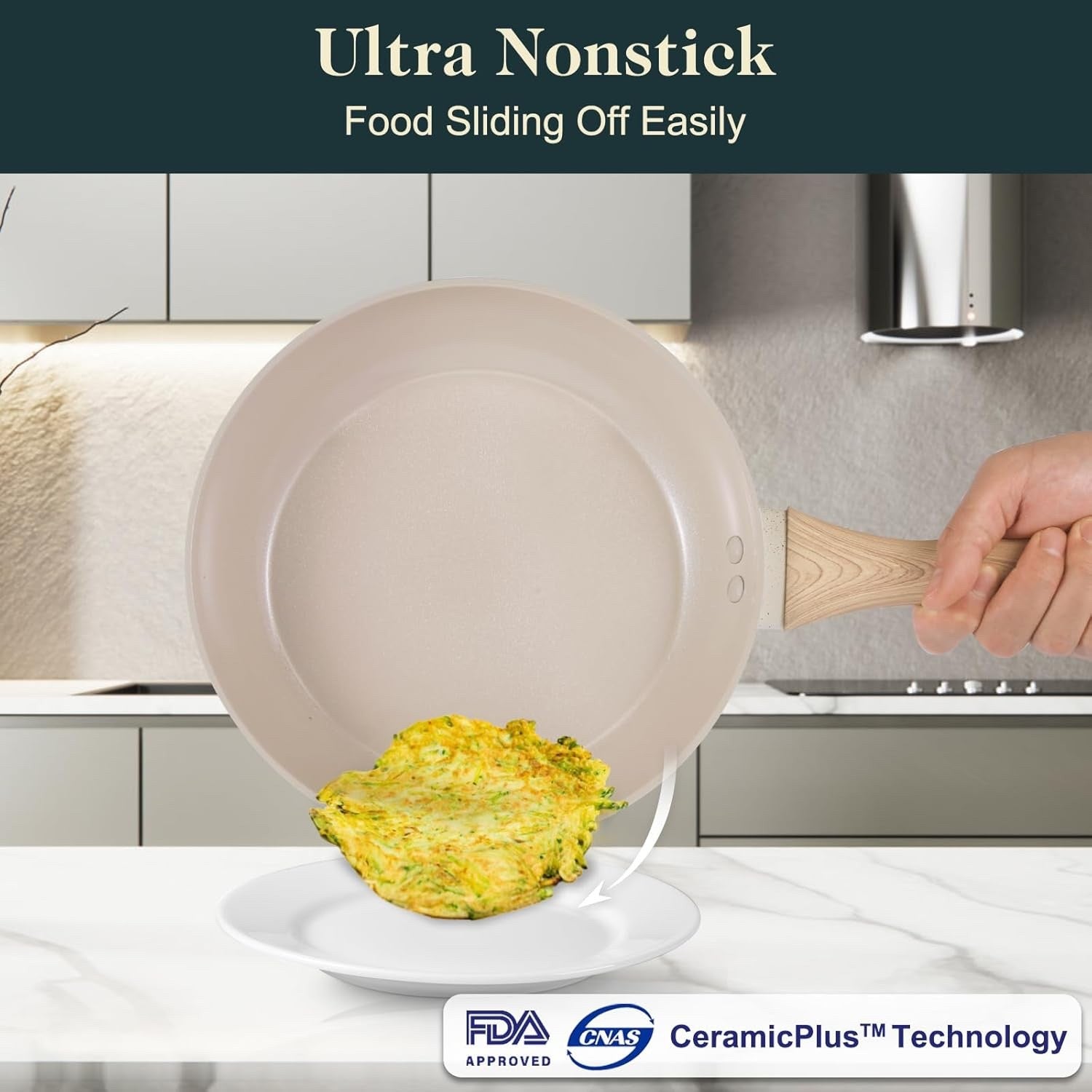 11Pcs Cream Ceramic Non Stick PFOA Free Induction Cookware Set with Lids