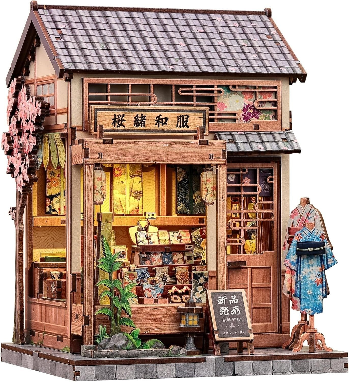 Japanese Sakura Book Nook Kit DIY Miniature House LED Bookshelf Decor