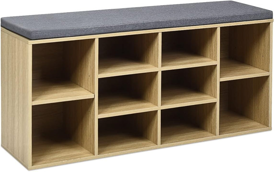 Shoe Storage Bench with Cushion & Adjustable Shelves 104x30x48cm Natural