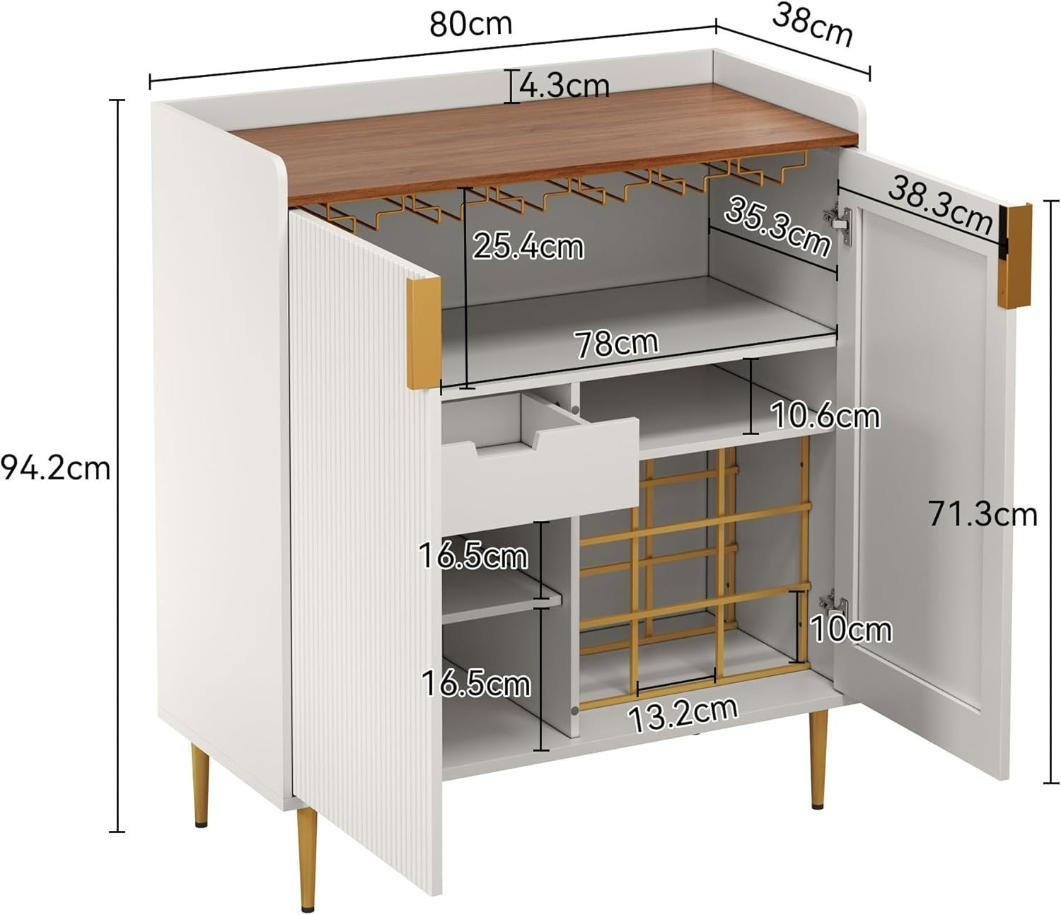 Modern White Drinks Cabinet with Wine Rack & Glass Holders – Sideboard Bar Unit