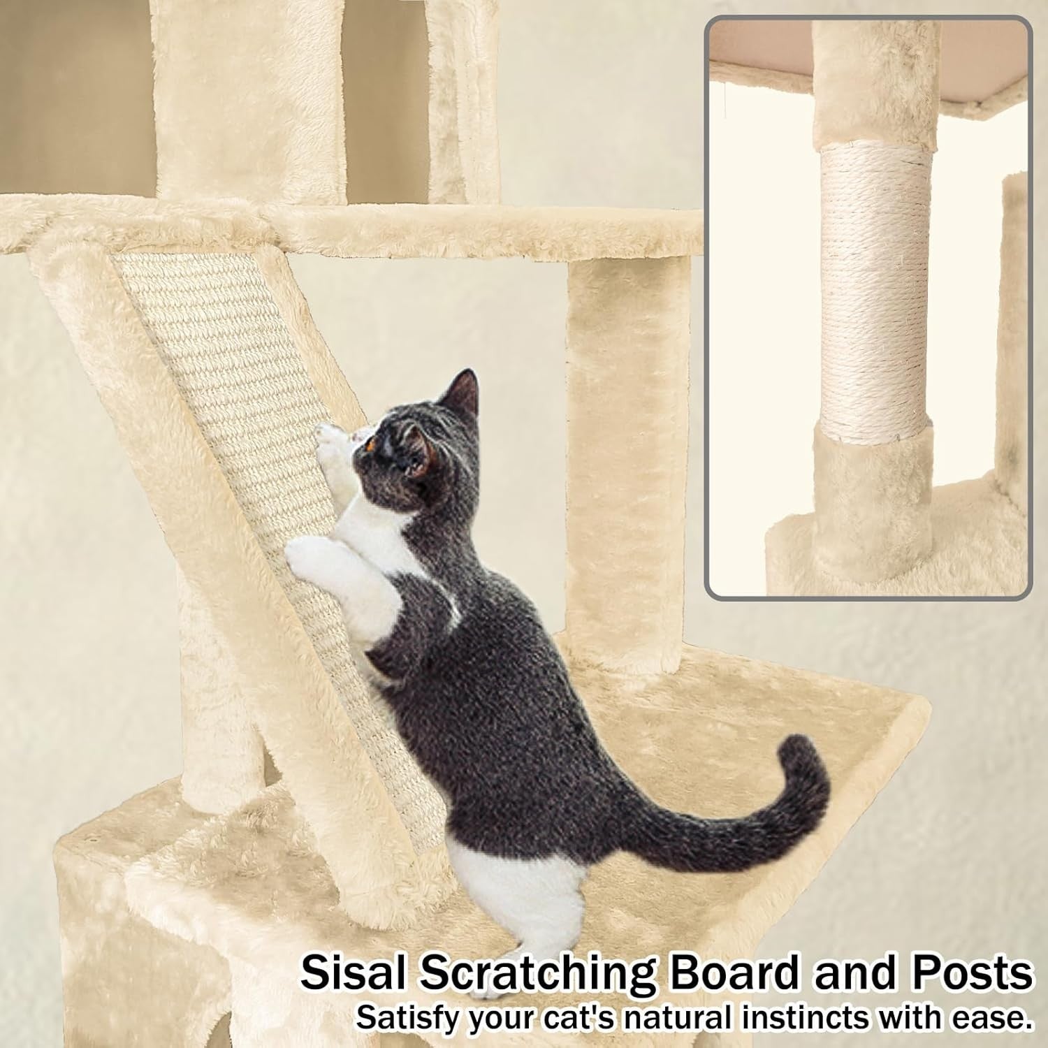 Large Cat Tree  177cm Multi Level Condo Hammock Sisal Scratching Posts