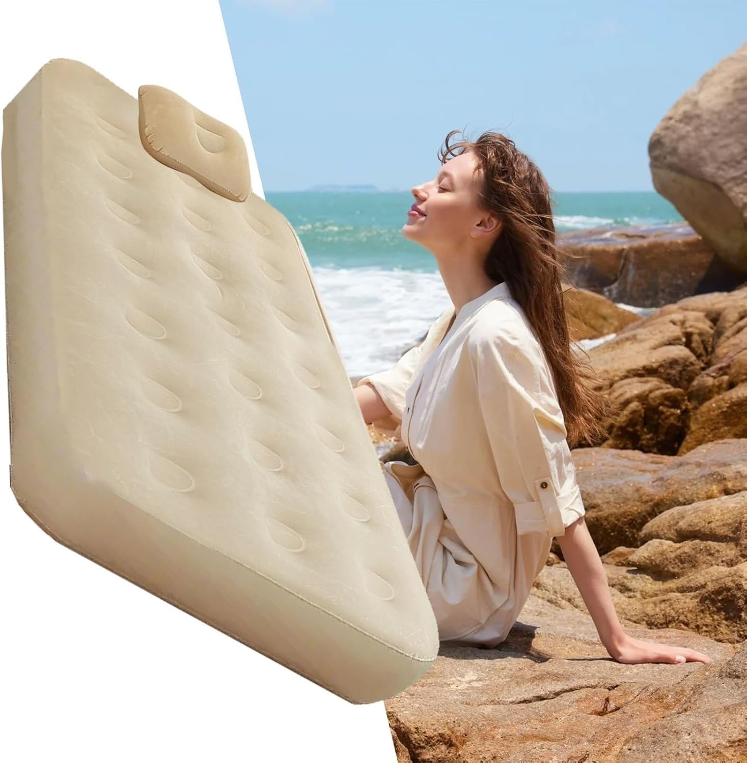 Twin Blow Up Air Mattress with Built-in Pump | Portable Floor Bed