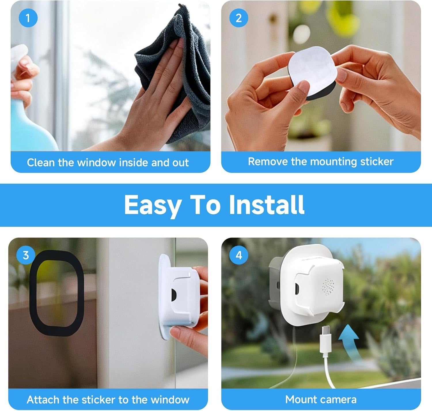2K Window Security Camera 24/7 Recording Motion Detection Dual WiFi