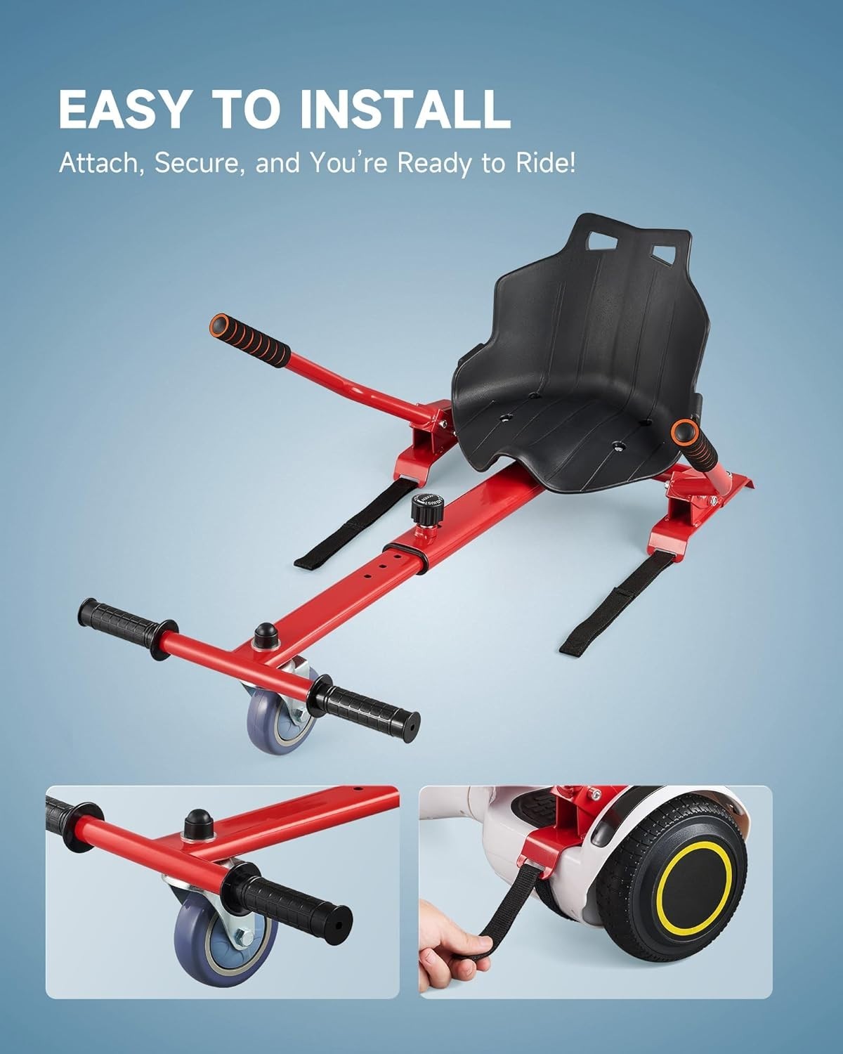 Hoverkart Attachment Seat for 6.5 8 10 Inch Hoverboard Red Adjustable