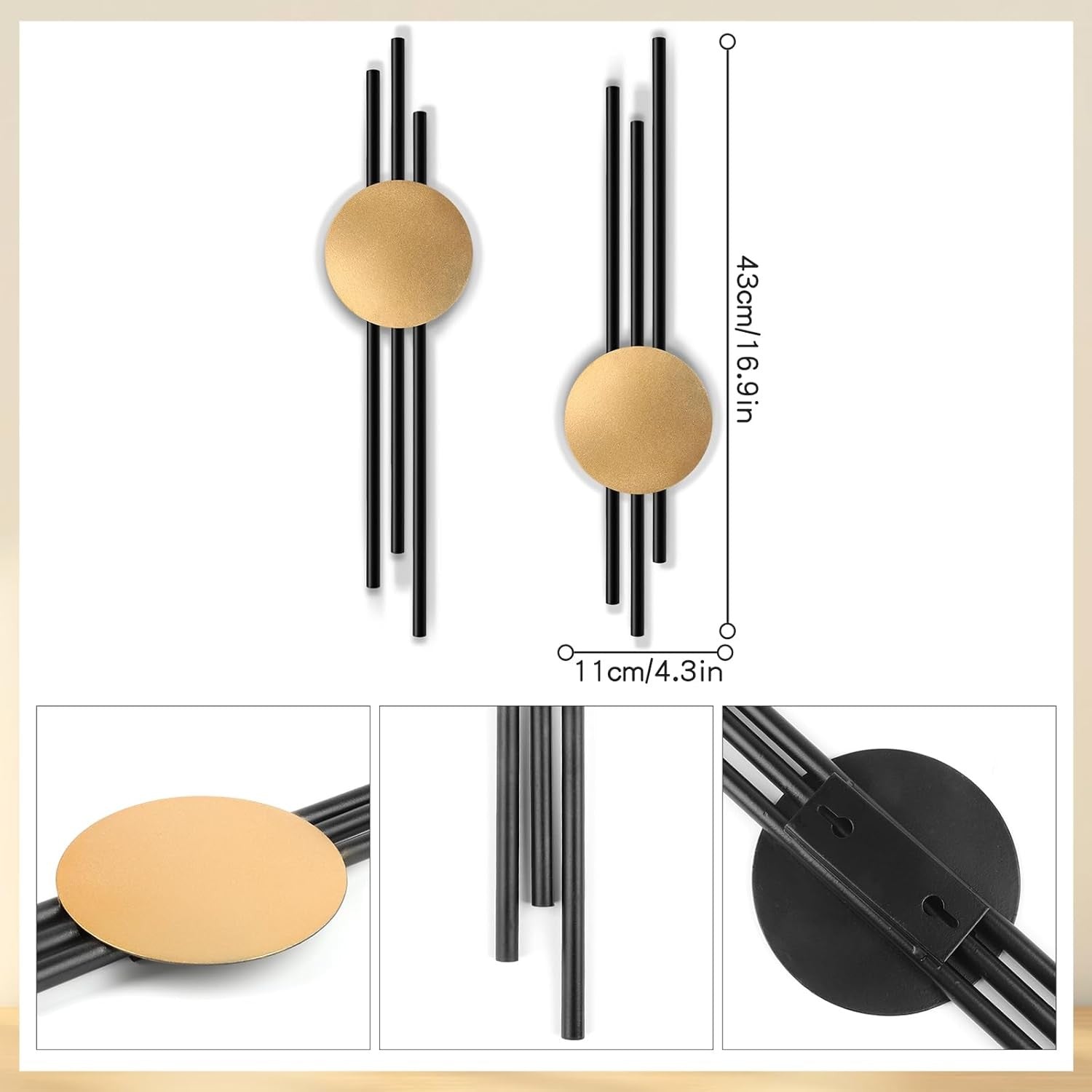 Modern Metal Wall Art Set of 2 Geometric Black Gold Wall Decor Hanging
