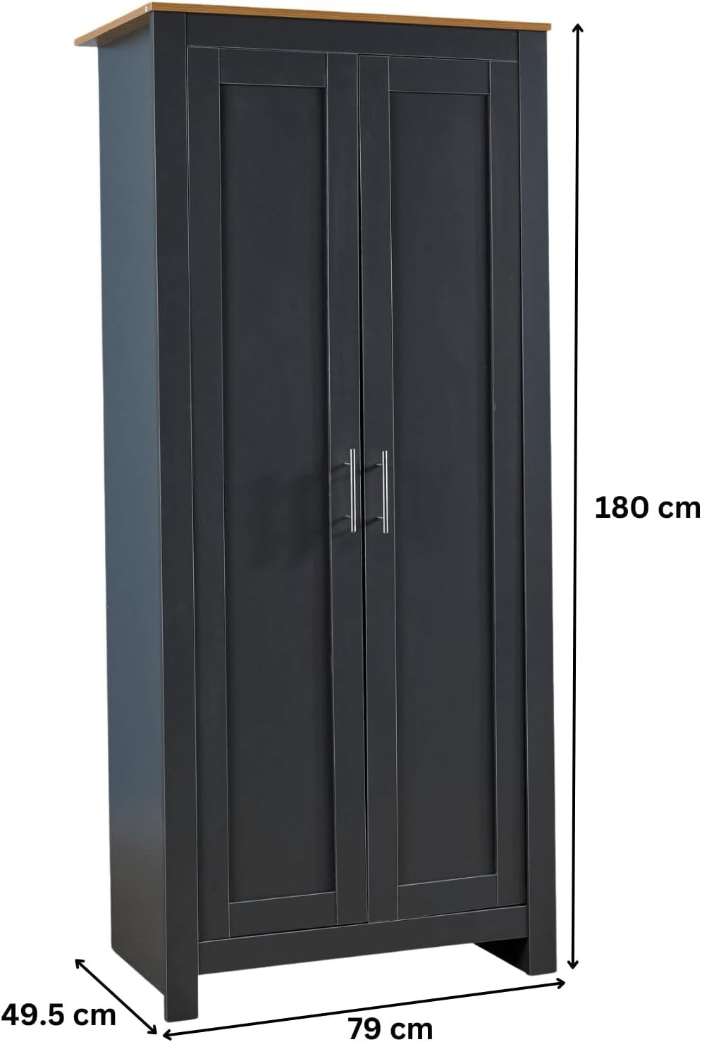 2 Door Dark Grey Wardrobe with Hanging Rail & Deep Storage Shelf
