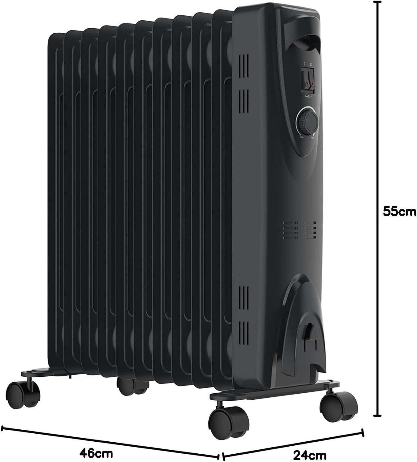 2500W Oil Filled Radiator Heater Portable Electric 3 Heat Settings Thermostat