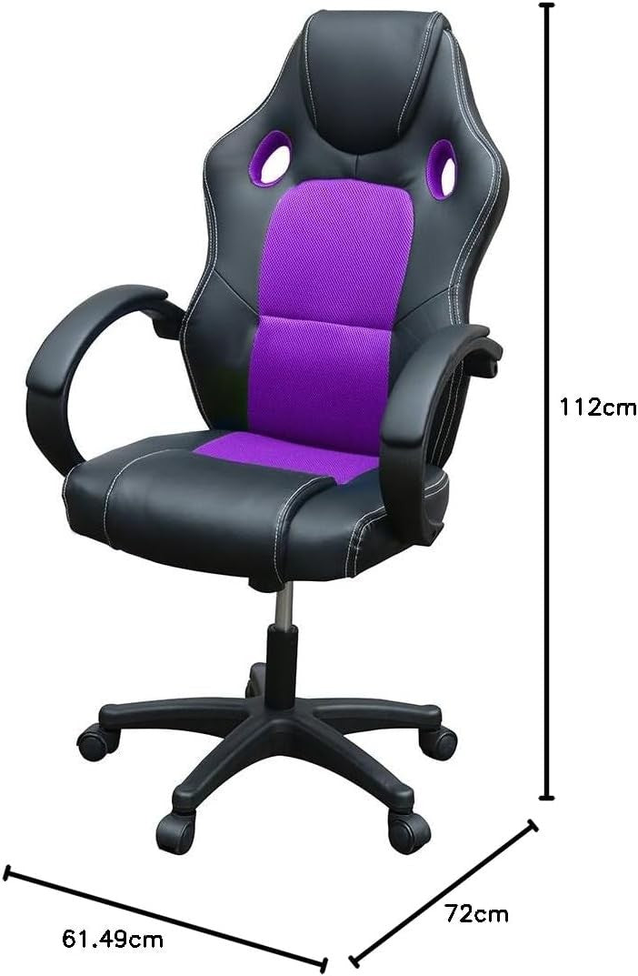 Racing Style Gaming Chair Purple PU Leather Ergonomic Swivel Desk