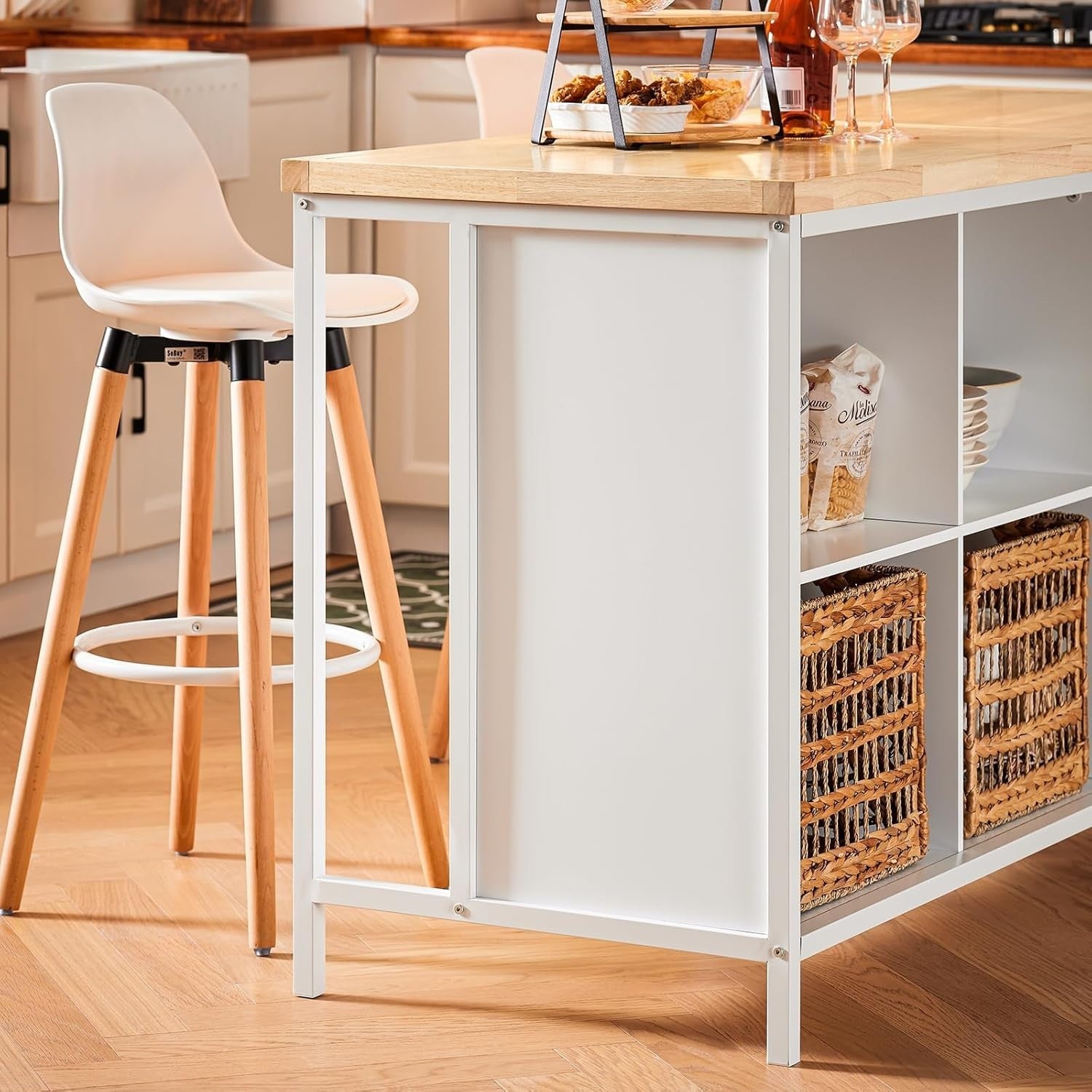 Kitchen Island Storage Cupboard with Adjustable Shelves & Large Worktop, White