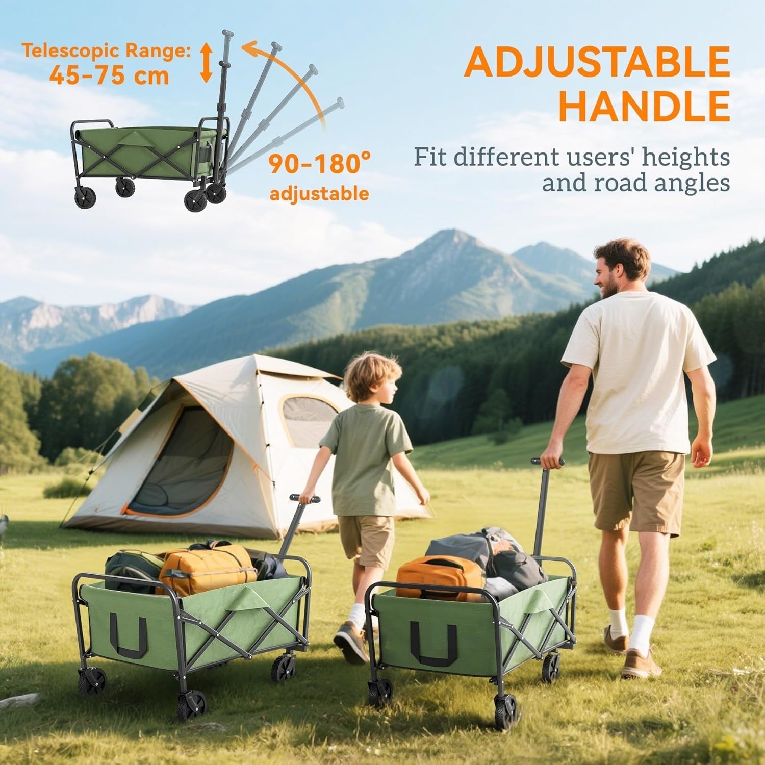 Green 62L Folding Festival Trolley 120kg Heavy Duty Garden Beach Camping Wagon