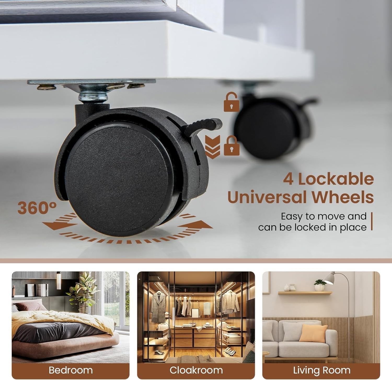White 360° Rotating LED Jewellery Cabinet Lockable Mirror with Wheels