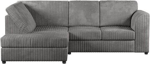 Grey Jumbo Cord LHF Corner Sofa 4-Seater Memory Foam Space Saver UK Made